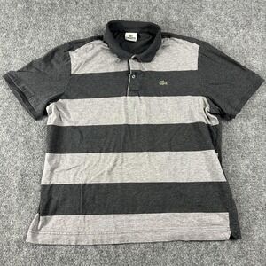 Lacoste Polo Shirt Mens 2XL Gray Charcoal Stripe Pique Short Sleeve Croc Logo